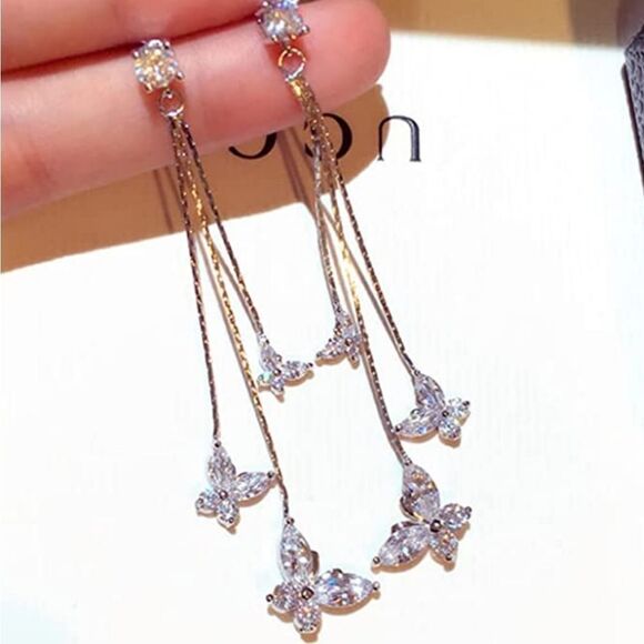 Diamond 💎 Butterfly Dangle  Earrings -  Womens Jewelry - Picture 4 of 5